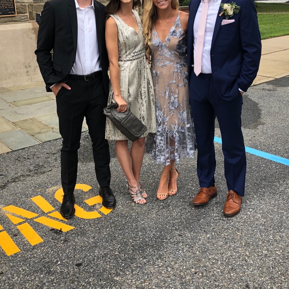 Carmen Marc Valvo metallic silver cocktail dress